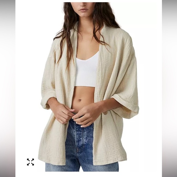 We The Free Lou Textured Cotton Blazer Top Medium - Picture 2 of 6